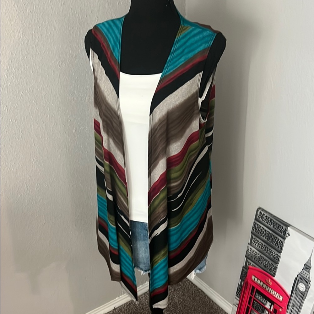 Striped Sleeveless Cardigan Travel Elements Womens Dress fashion and Casual